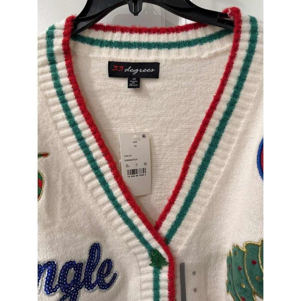 Women's Holiday Patchwork Festive Graphic Cardigan Size Medium RARE - Picture 5 of 6